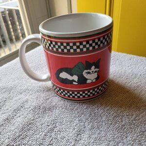 VINTAGE Coffee Mug Cup POTPOURRI PRESS, Black & White Kitty Cat w/ Bow "BIN D"